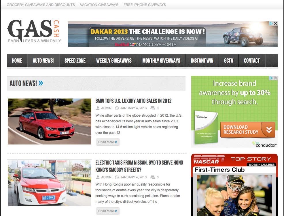 Archived Gas Cash automotive editorial and promotional website
