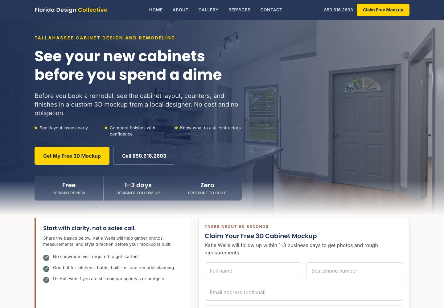 Florida Design Collective website and project inquiry experience