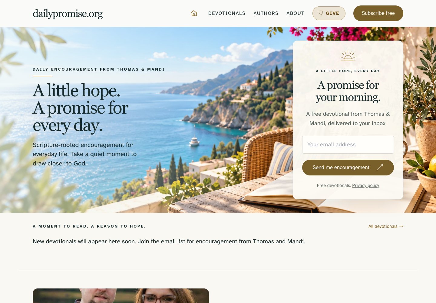 Daily Promise devotional website and email audience brand