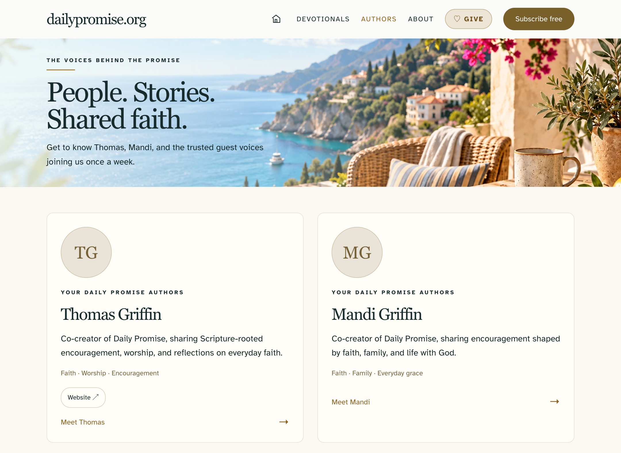 Daily Promise author directory introducing Thomas and Mandi Griffin