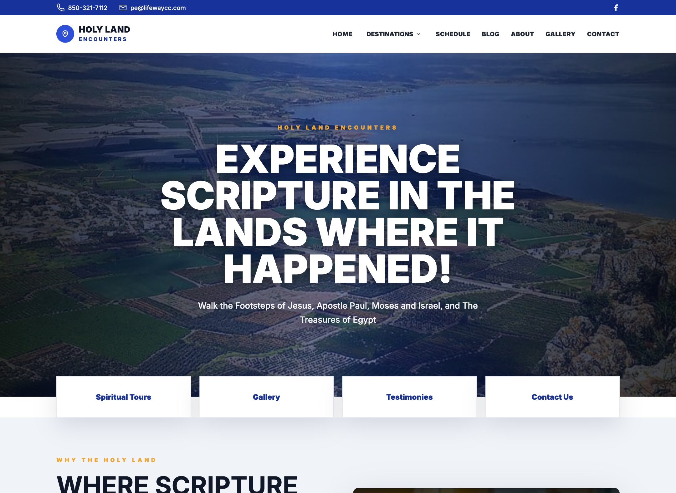 Holy Land Encounters travel website homepage