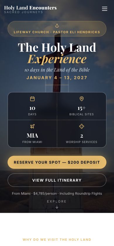 Holy Land Experience mobile trip website