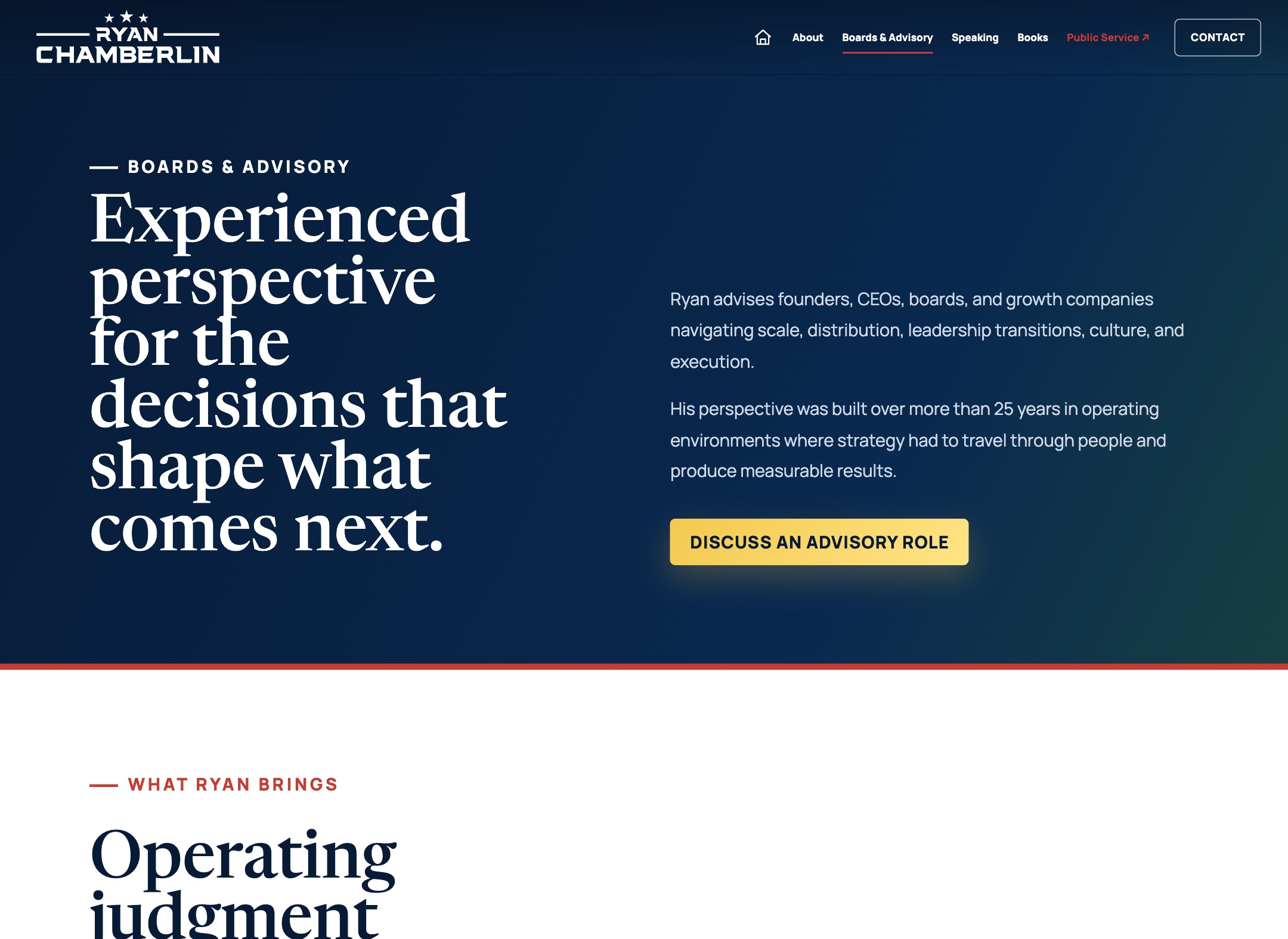 Ryan Chamberlin boards and advisory website page