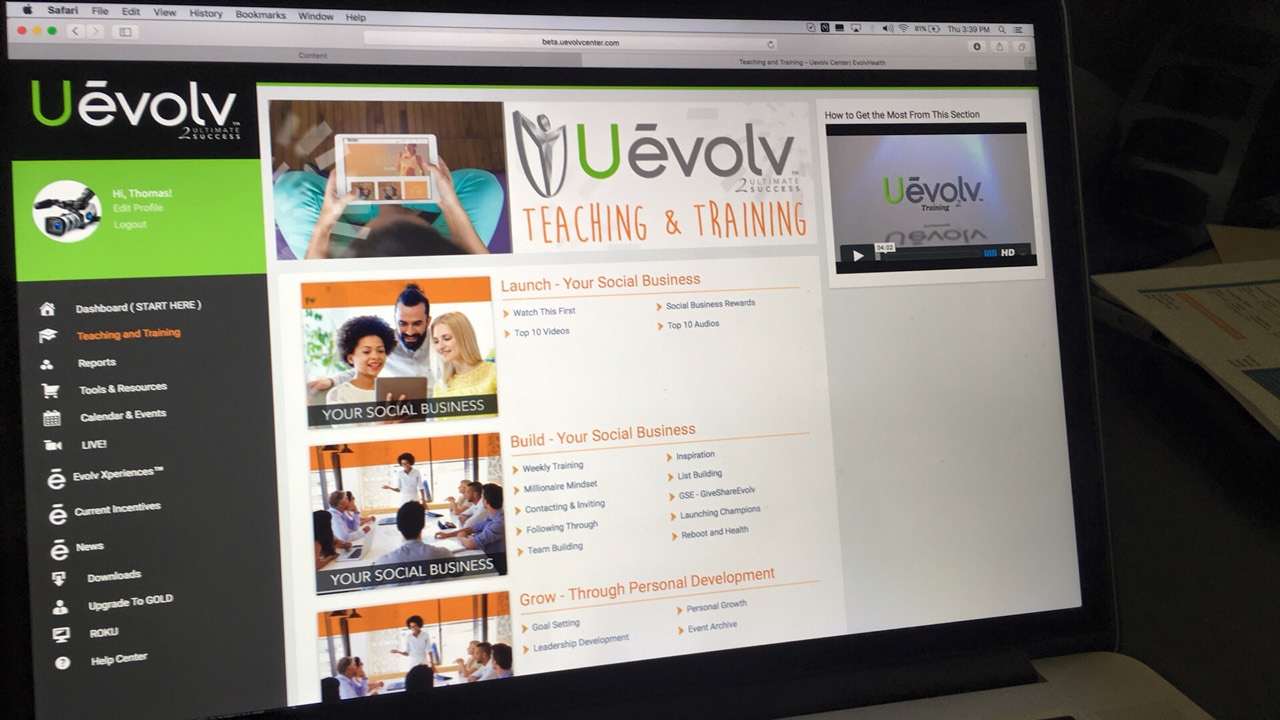 Original laptop photograph of the Uevolv Teaching and Training member portal