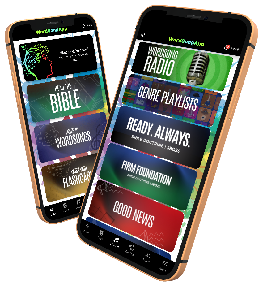 WordSong app home and listening experiences in phone mockups