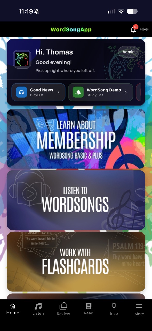 WordSong home screen